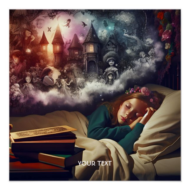 Fantasy Cute Sleeping Girl Dreams Poster (Front)