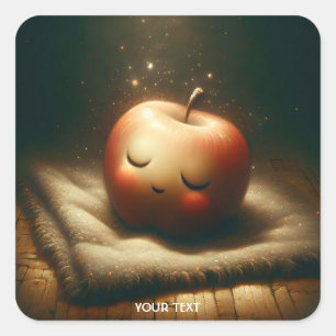 Fantasy Cute Sleeping Red Apple Square Sticker