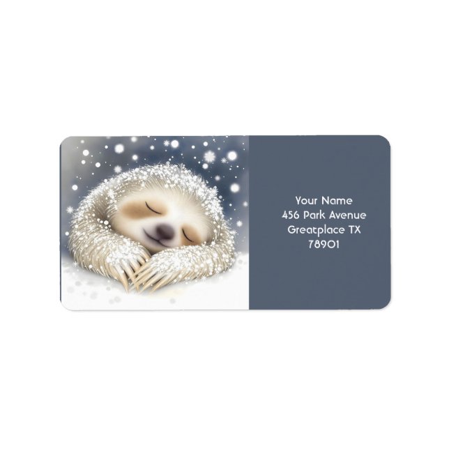 Fantasy Cute Sleeping Sloth Snow Label (Front)