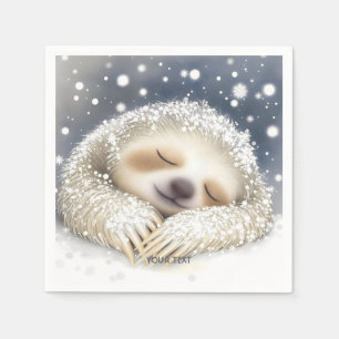 Fantasy Cute Sleeping Sloth Snow Napkin