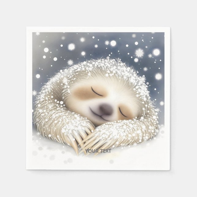 Fantasy Cute Sleeping Sloth Snow Napkin (Front)