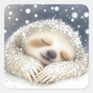 Fantasy Cute Sleeping Sloth Snow Square Sticker