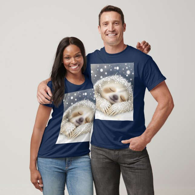 Fantasy Cute Sleeping Sloth Snow T-Shirt (Unisex)