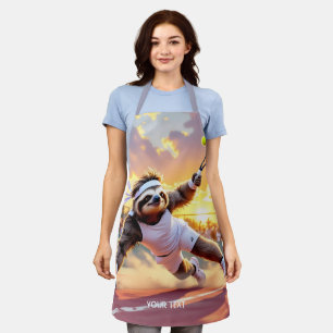 Fantasy Cute Sloth Playing Tennis Apron
