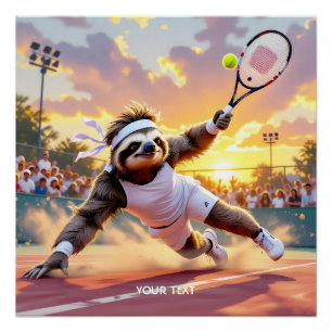 Fantasy Cute Sloth Playing Tennis Poster