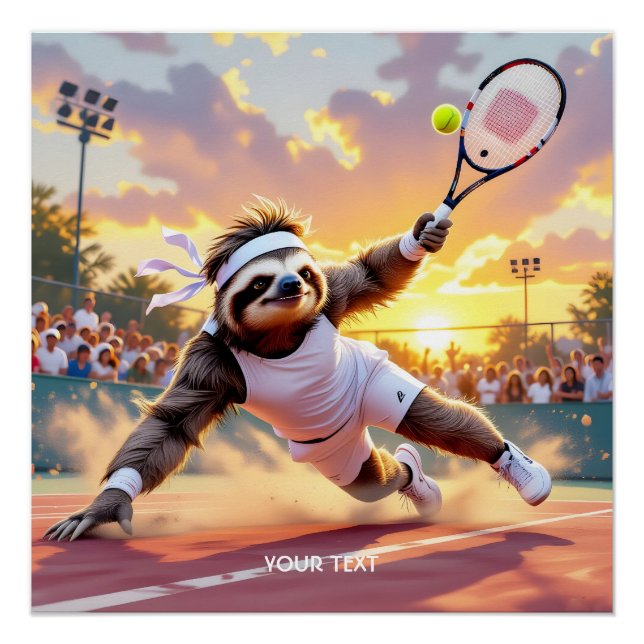 Fantasy Cute Sloth Playing Tennis  Poster (Front)