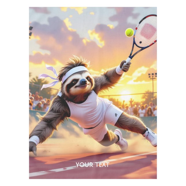 Fantasy Cute Sloth Playing Tennis  Tablecloth (Front)