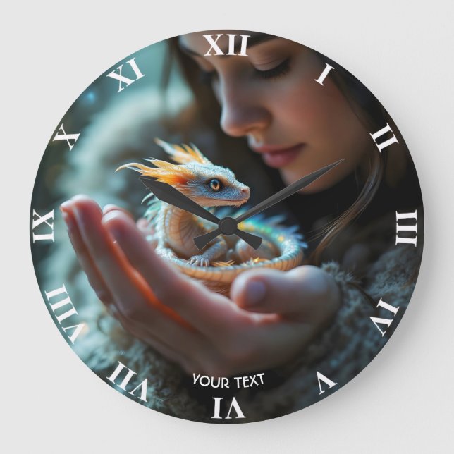 Fantasy Cute Small Baby Dragon Large Clock (Front)