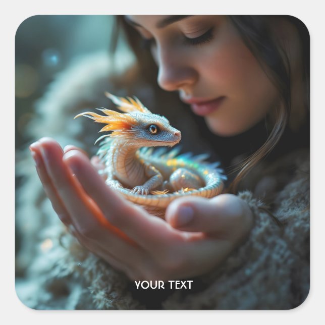 Fantasy Cute Small Baby Dragon Square Sticker (Front)