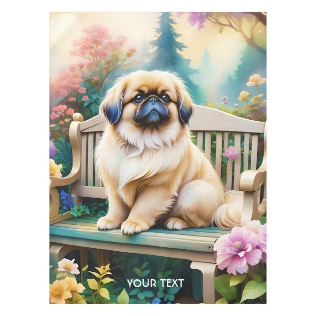 Fantasy Cute Small Dog Flowers Tablecloth (Front)