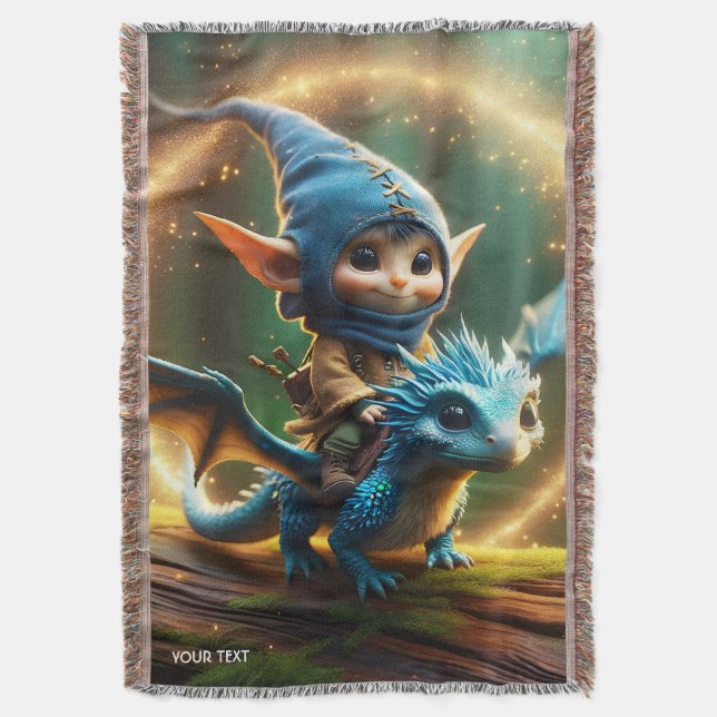 Fantasy Cute Small Flying Creature Throw Blanket (Front Vertical)