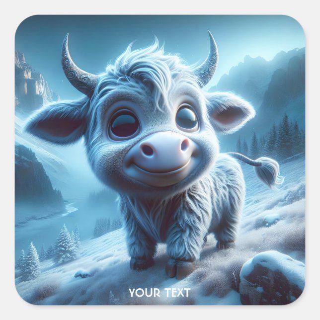 Fantasy Cute Smiling Baby Bull Square Sticker (Front)