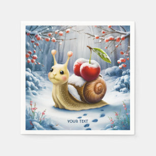 Fantasy Cute Snail Cherry Winter Napkin
