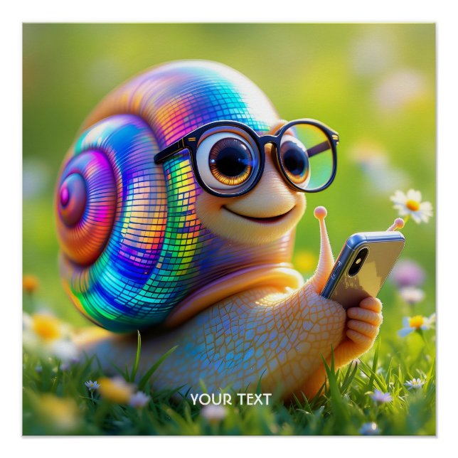 Fantasy Cute Snail Phone Flowers Poster (Front)