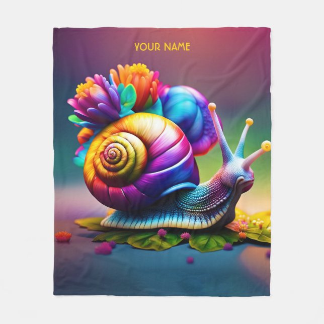 Fantasy Cute Snail With Flowers Fleece Blanket (Front)