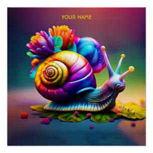 Fantasy Cute Snail With Flowers Poster