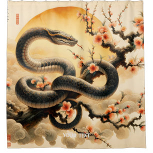 Fantasy Cute Snake Branch Flowers Shower Curtain