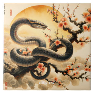 Fantasy Cute Snake Branch Flowers Tile