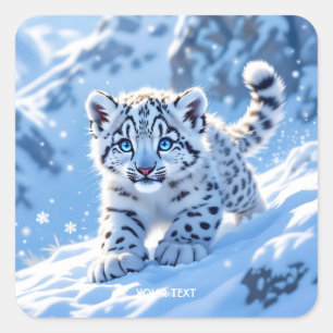 Fantasy Cute Snow Baby Leopard Square Sticker