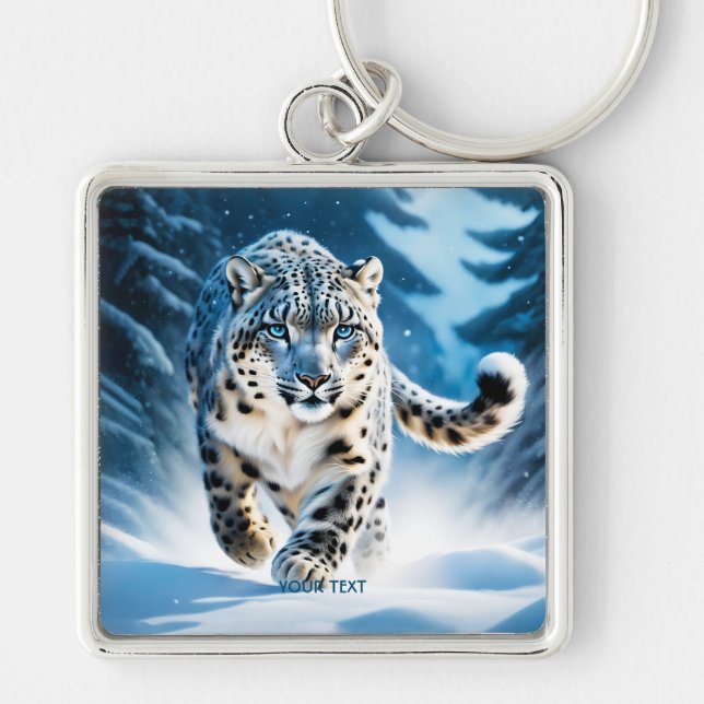 Fantasy Cute Snow Leopard Running Key Ring (Front)