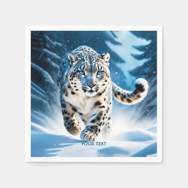 Fantasy Cute Snow Leopard Running Napkin (Front)