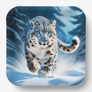 Fantasy Cute Snow Leopard Running Paper Plate