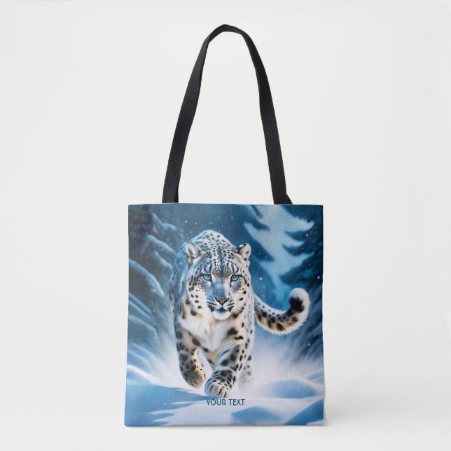 Fantasy Cute Snow Leopard Running Tote Bag (Front)