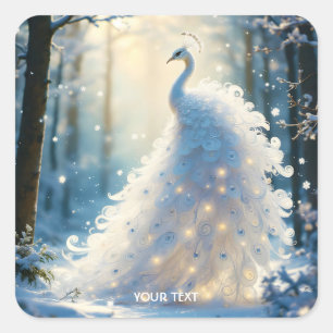 Fantasy Cute Snow White Peacock Square Sticker