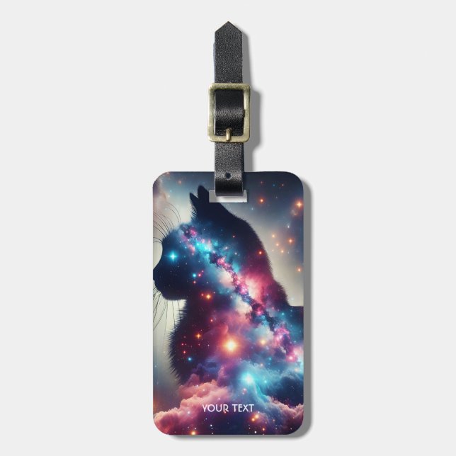 Fantasy Cute Space Cat Stars Luggage Tag (Front Vertical)