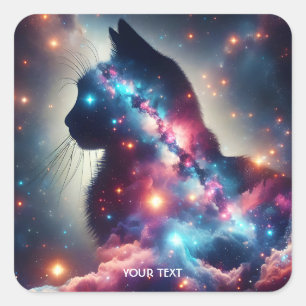 Fantasy Cute Space Cat Stars Square Sticker