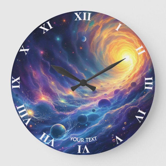 Fantasy Cute Space Sun Stars Large Clock (Front)