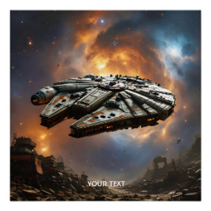 Fantasy Cute Spaceship Space Planet Poster