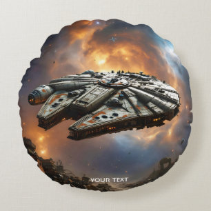 Fantasy Cute Spaceship Space Planet Round Cushion