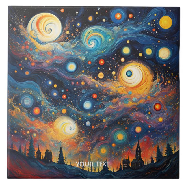 Fantasy Cute Spiral Planet Stars Tile (Front)