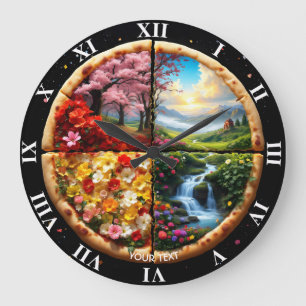 Fantasy Cute Spring Delicate Pizza Large Clock