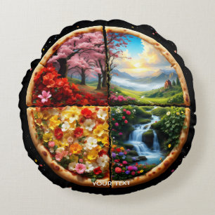 Fantasy Cute Spring Delicate Pizza Round Cushion