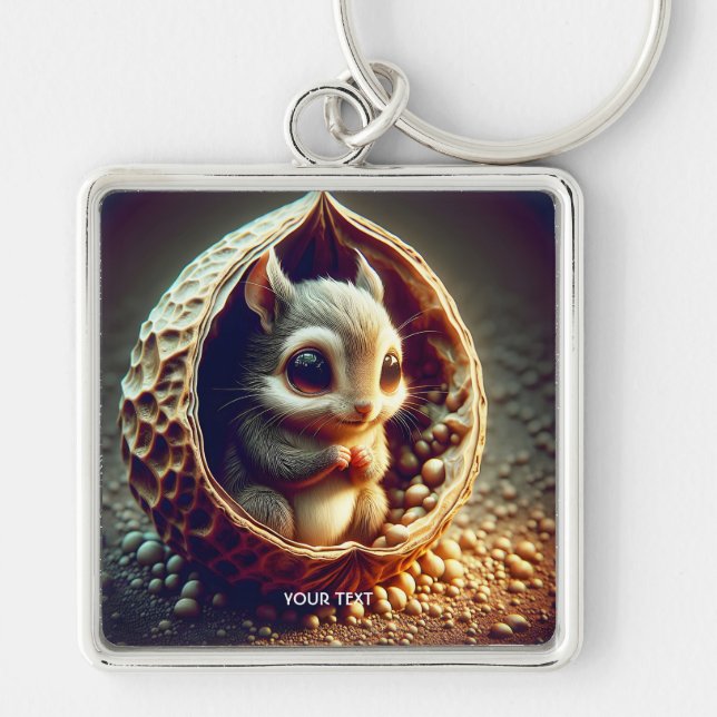 Fantasy Cute  Squirrel Inside Shell Key Ring (Front)