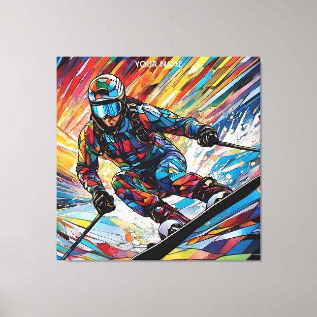 Fantasy Cute Stained Glass Alpine Ski Canvas Print (Front)