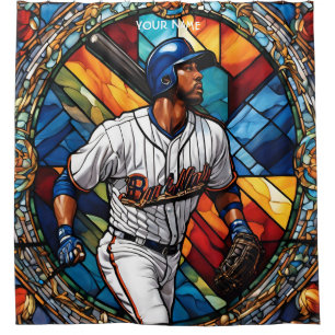 Fantasy Cute Stained Glass Baseball Shower Curtain