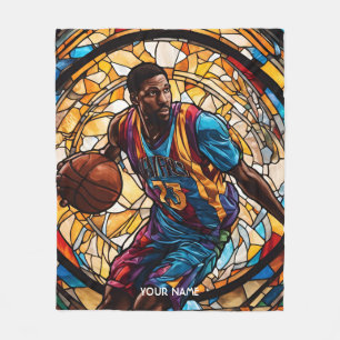 Fantasy Cute Stained Glass Basketball Fleece Blanket