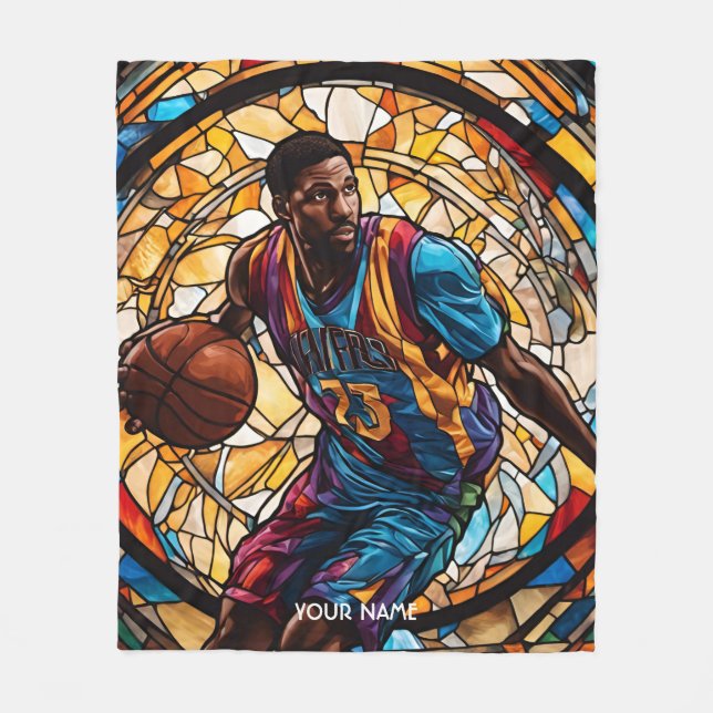 Fantasy Cute Stained Glass Basketball Fleece Blanket (Front)