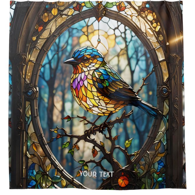 Fantasy Cute Stained Glass Bird Shower Curtain (Front)