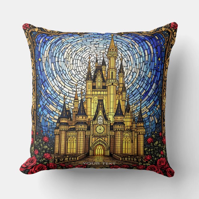 Fantasy Cute Stained Glass Castle Cushion (Front)