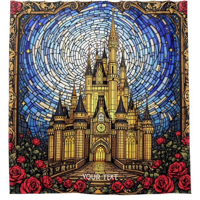 Fantasy Cute Stained Glass Castle Shower Curtain (Front)