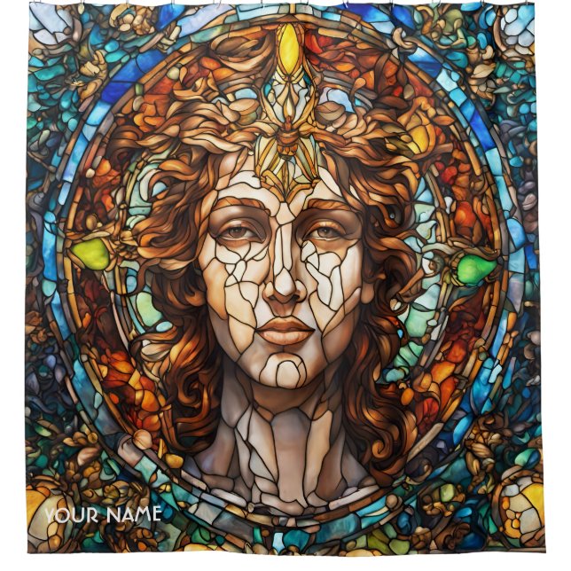 Fantasy Cute Stained Glass Face Shower Curtain (Front)