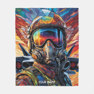 Fantasy Cute Stained Glass Fighter Pilot Fleece Blanket