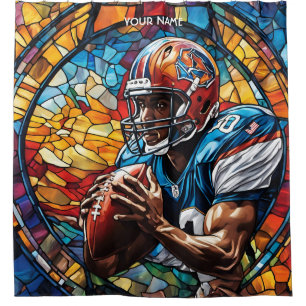 Fantasy Cute Stained Glass Football Shower Curtain