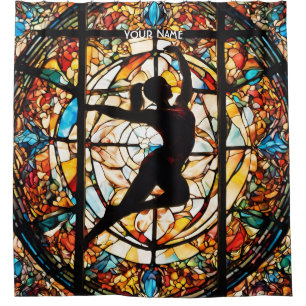 Fantasy Cute Stained Glass Gymnastics Shower Curtain