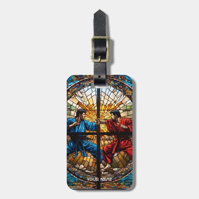 Fantasy Cute Stained Glass Karate Luggage Tag (Front Vertical)
