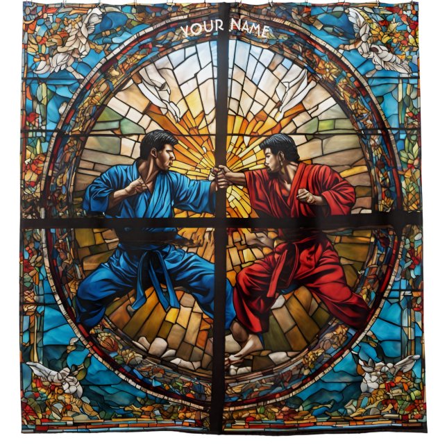 Fantasy Cute Stained Glass Karate Shower Curtain (Front)
